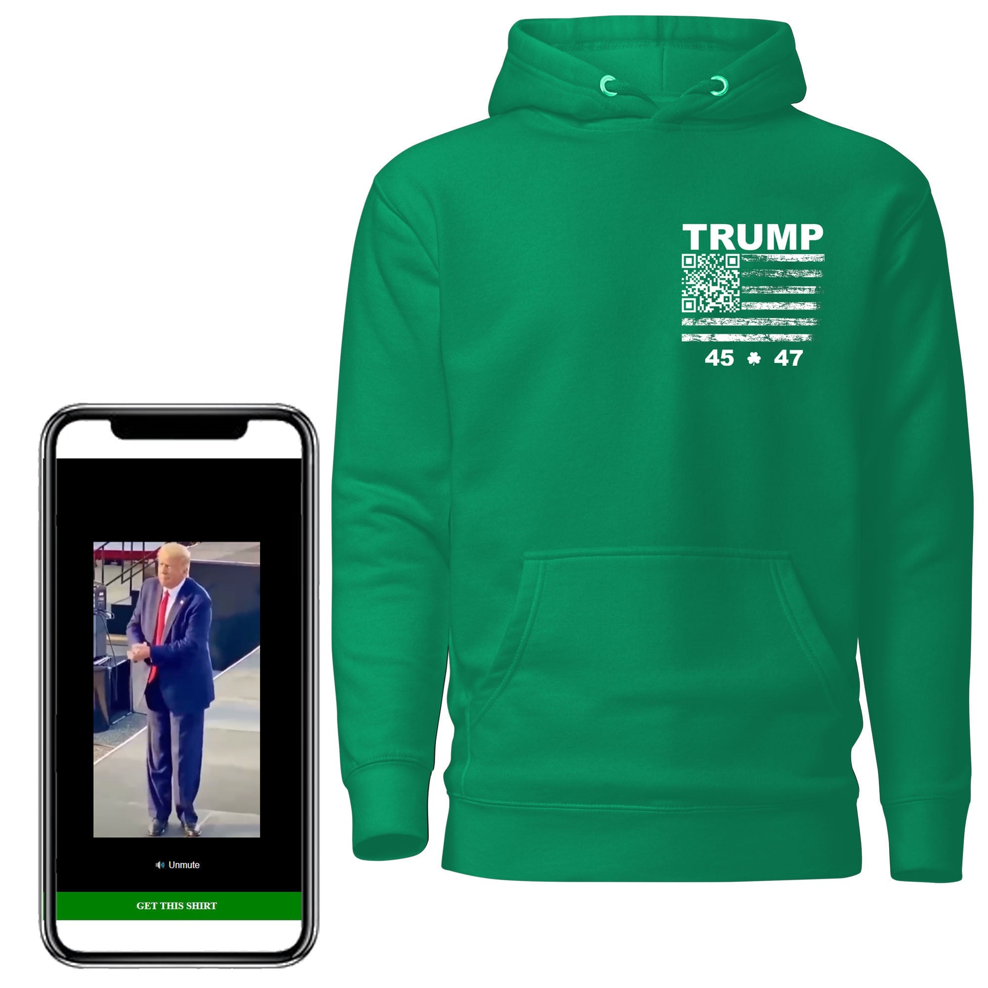Trump YMCA Troll 45 - 47 Flag QR Shirt - St. Paddy's Day Edition